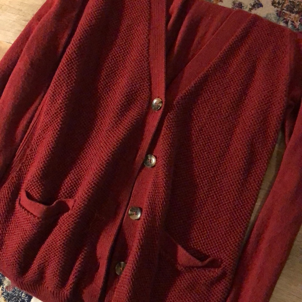 Red cardigan